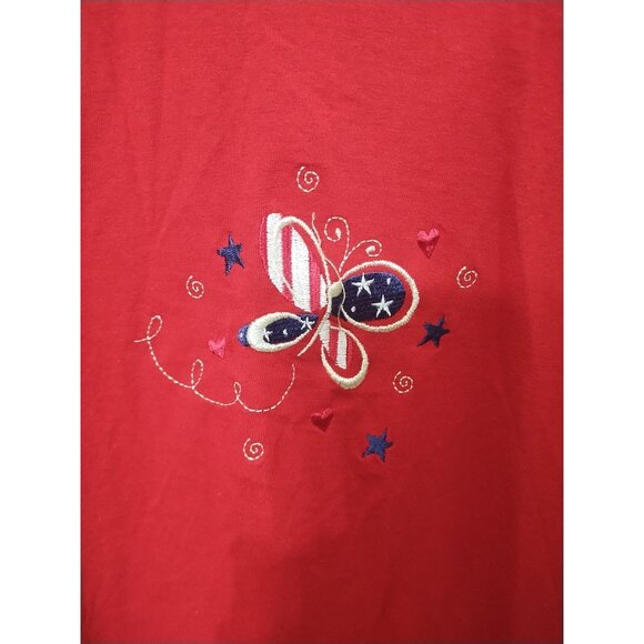 VTG 90s Natural Escape Short Slv Embroidered Butterfly Cotton Shirt M Patriotic - Picture 2 of 4